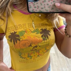 Urban Outfitters Yellow and Pink Trim Top